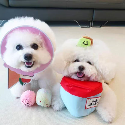 🍨 Ice Cream Tub with Squeaky Balls Chew Toy