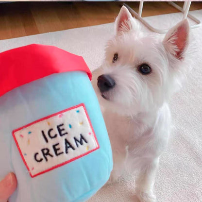 🍨 Ice Cream Tub with Squeaky Balls Chew Toy