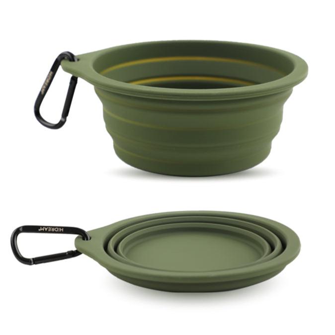 Collapsible Dog & Cat Travel Bowl with Carabiner [Dark Green]