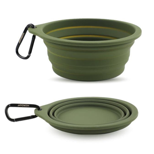 Collapsible Dog & Cat Travel Bowl with Carabiner [Dark Green]